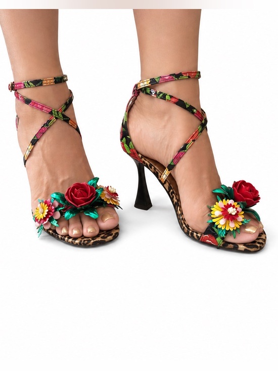 Betsey Johnson Shoes - NWOT Betsey Johnson Floral Leopard Print Multicolor Floral Strappy Heel Sandals